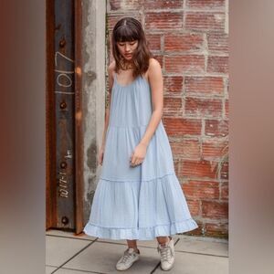 Xirena Romey 100% Cotton Gauze Midi Coastal Lightweight Dress Blue Small